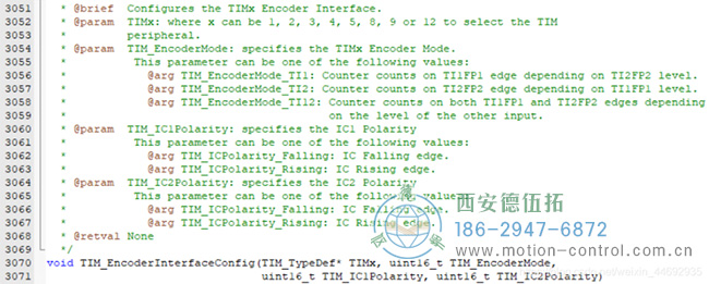 于是紧接着我们来看看编码器模式的配置函数TIM_EncoderInterfaceConfig