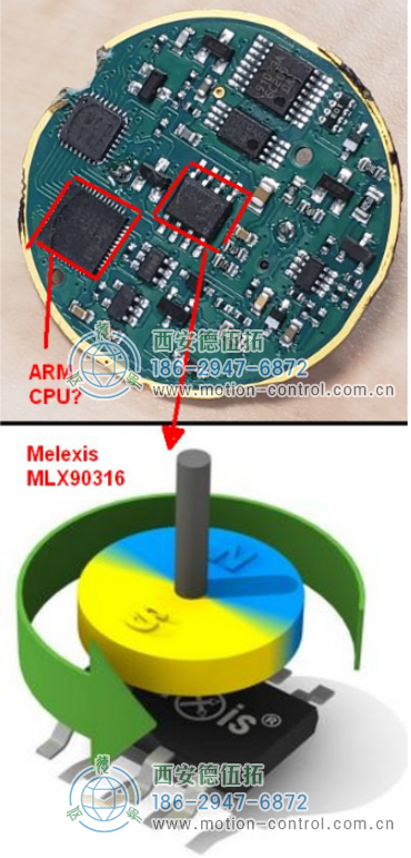 PCB 中心有一颗Melexis 芯片和可能是ARM的MCU